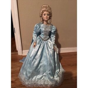 Porcelain Cinderella Doll Blue Gown w/‎ 2 Capes Display Collectible